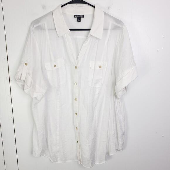 Roz Ali TOp Womens 2X Button Down Semi Sheer Lightweight Cuffed Short Sleeves - Picture 1 of 9